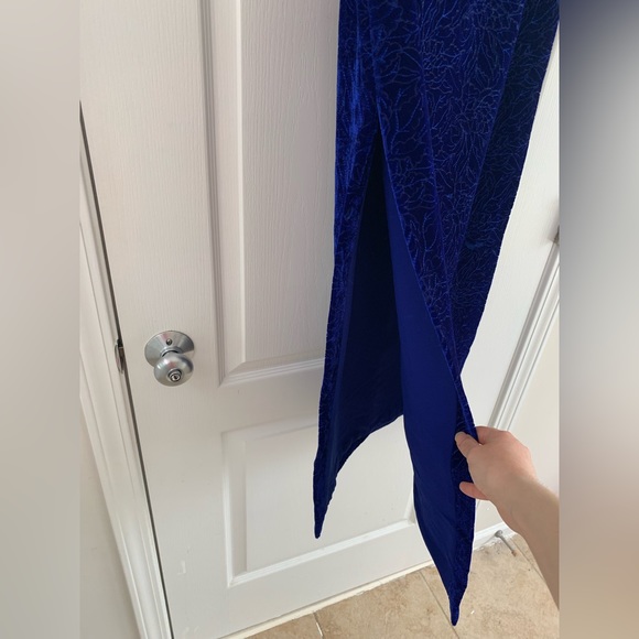 Royal Blue Patterned Velvet Skirt - Picture 9 of 17
